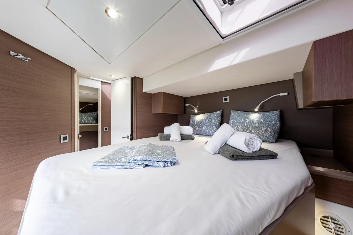 Cabin on Calypso, a Bali 4.8 catamaran at Lefkada, Greece
