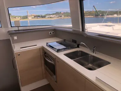 Galley of Hogwarts, a Bali 4.3 catamaran at Olbia, Italy
