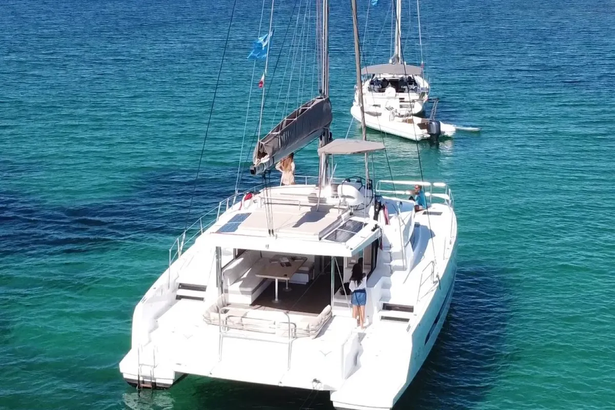 Hogwarts, a Bali 4.3 catamaran at Olbia, Italy