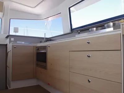Galley of Hogwarts, a Bali 4.3 catamaran at Olbia, Italy