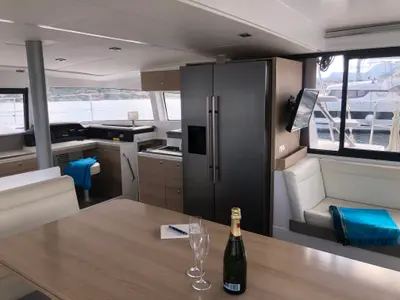 Salon of Hogwarts, a Bali 4.3 catamaran at Olbia, Italy