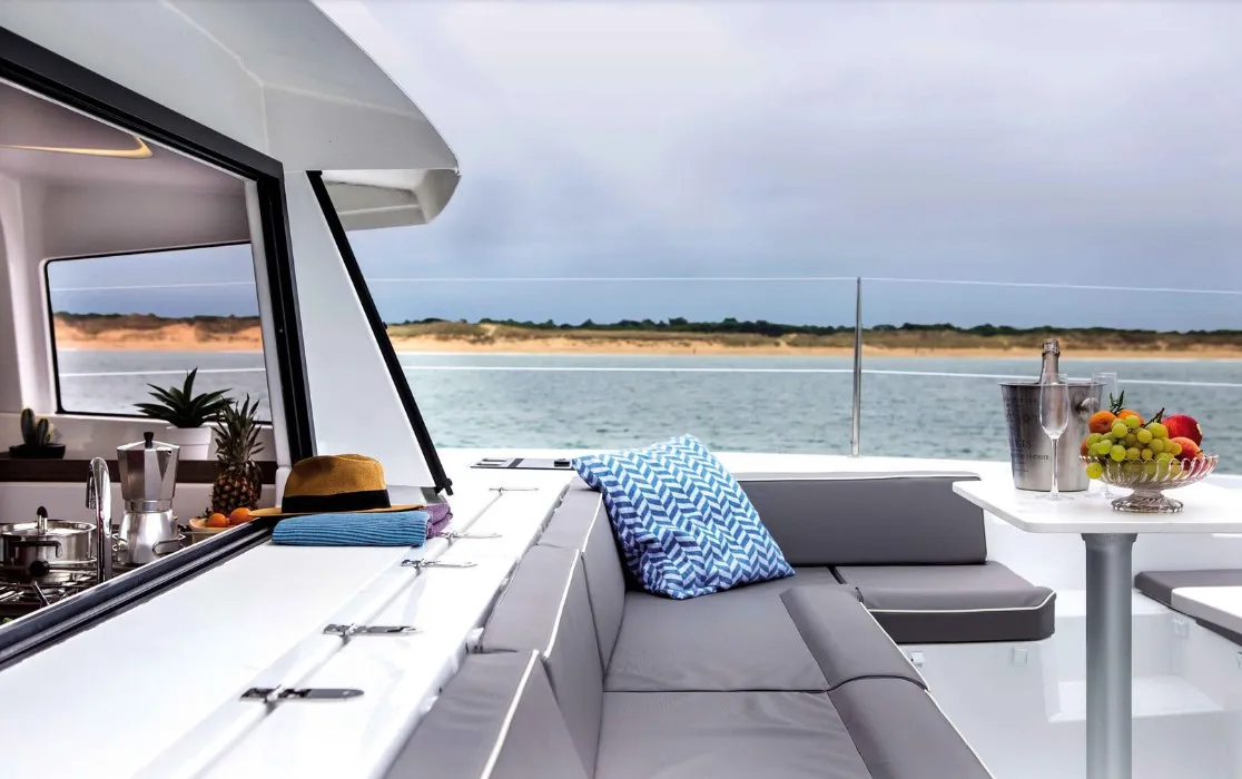 Hogwarts, a Bali 4.3 catamaran at Olbia, Italy