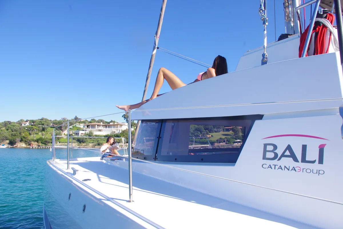 Hogwarts, a Bali 4.3 catamaran at Olbia, Italy
