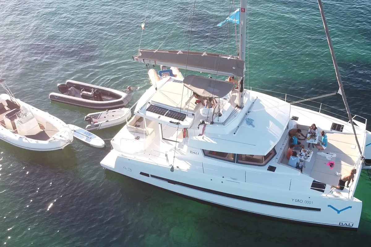 Hogwarts, a Bali 4.3 catamaran at Olbia, Italy