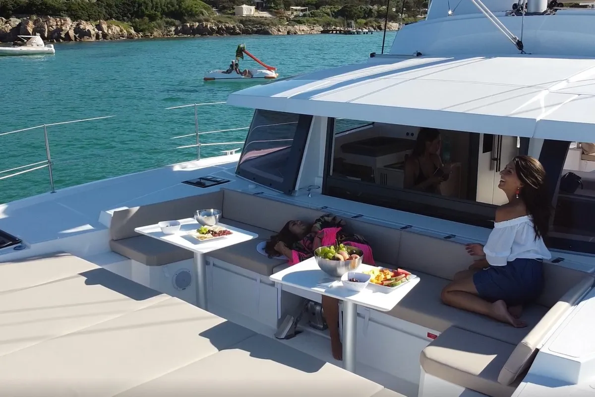 Hogwarts, a Bali 4.3 catamaran at Olbia, Italy