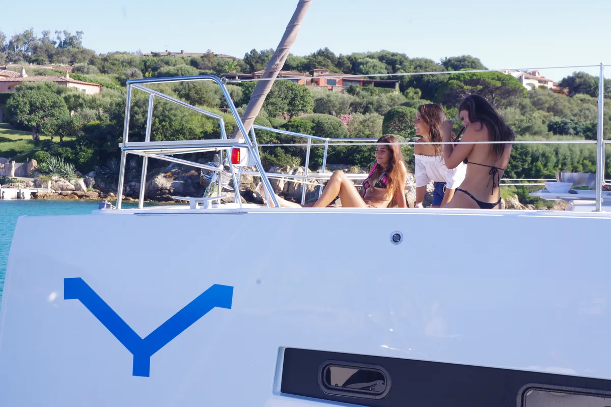 Hogwarts, a Bali 4.3 catamaran at Olbia, Italy