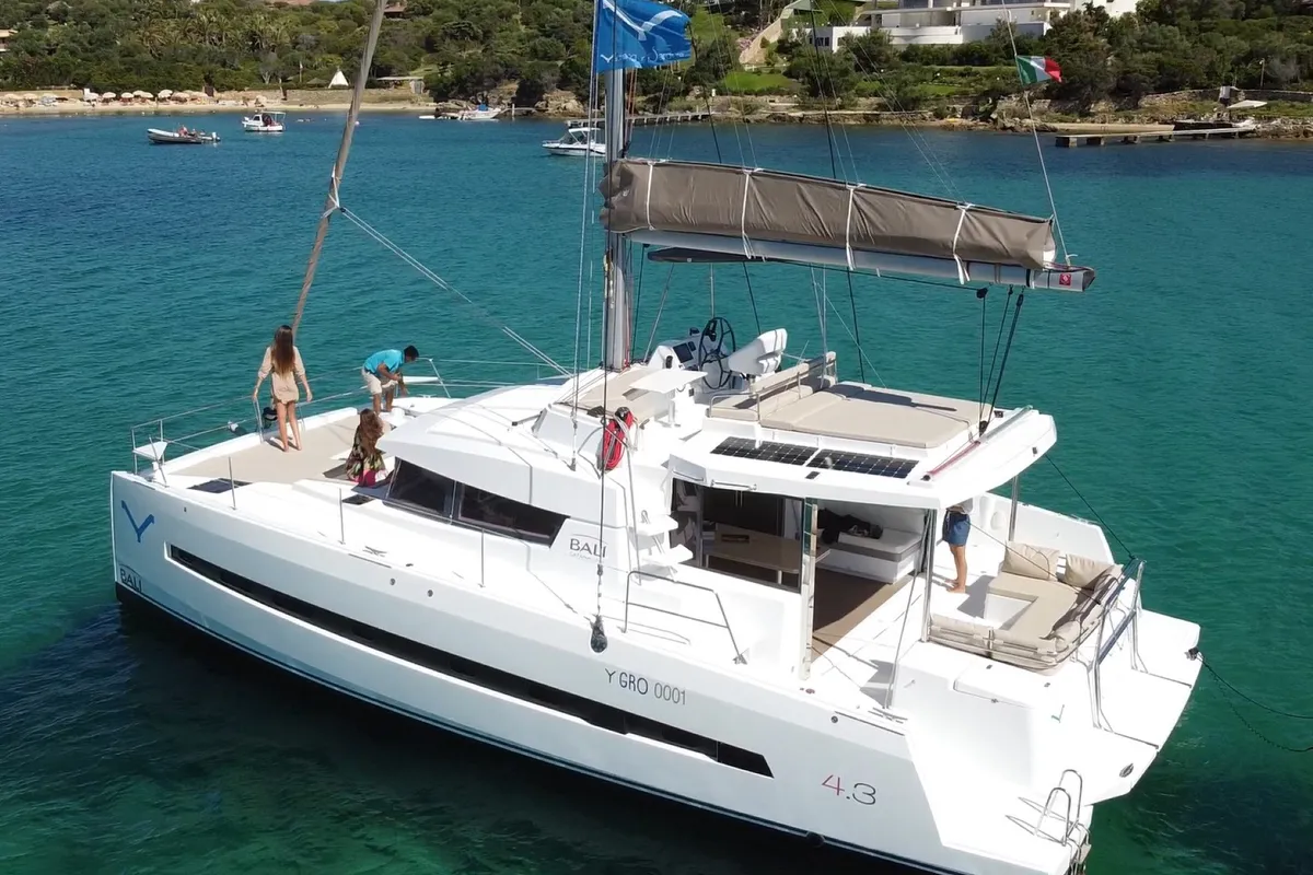 Hogwarts, a Bali 4.3 catamaran at Olbia, Italy