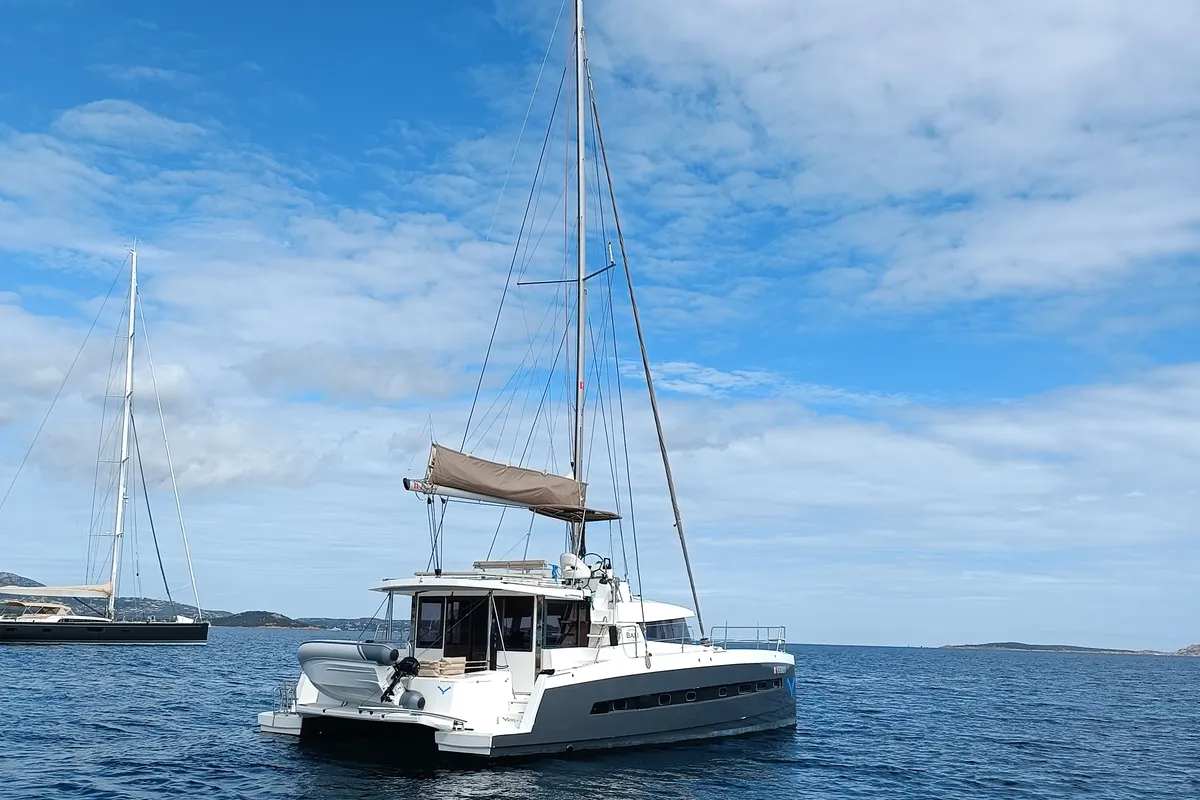 Hogwarts, a Bali 4.3 catamaran at Olbia, Italy
