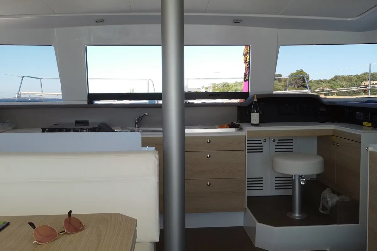 Hogwarts, a Bali 4.3 catamaran at Olbia, Italy