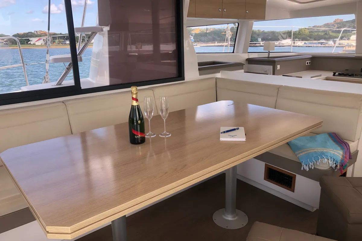Hogwarts, a Bali 4.3 catamaran at Olbia, Italy