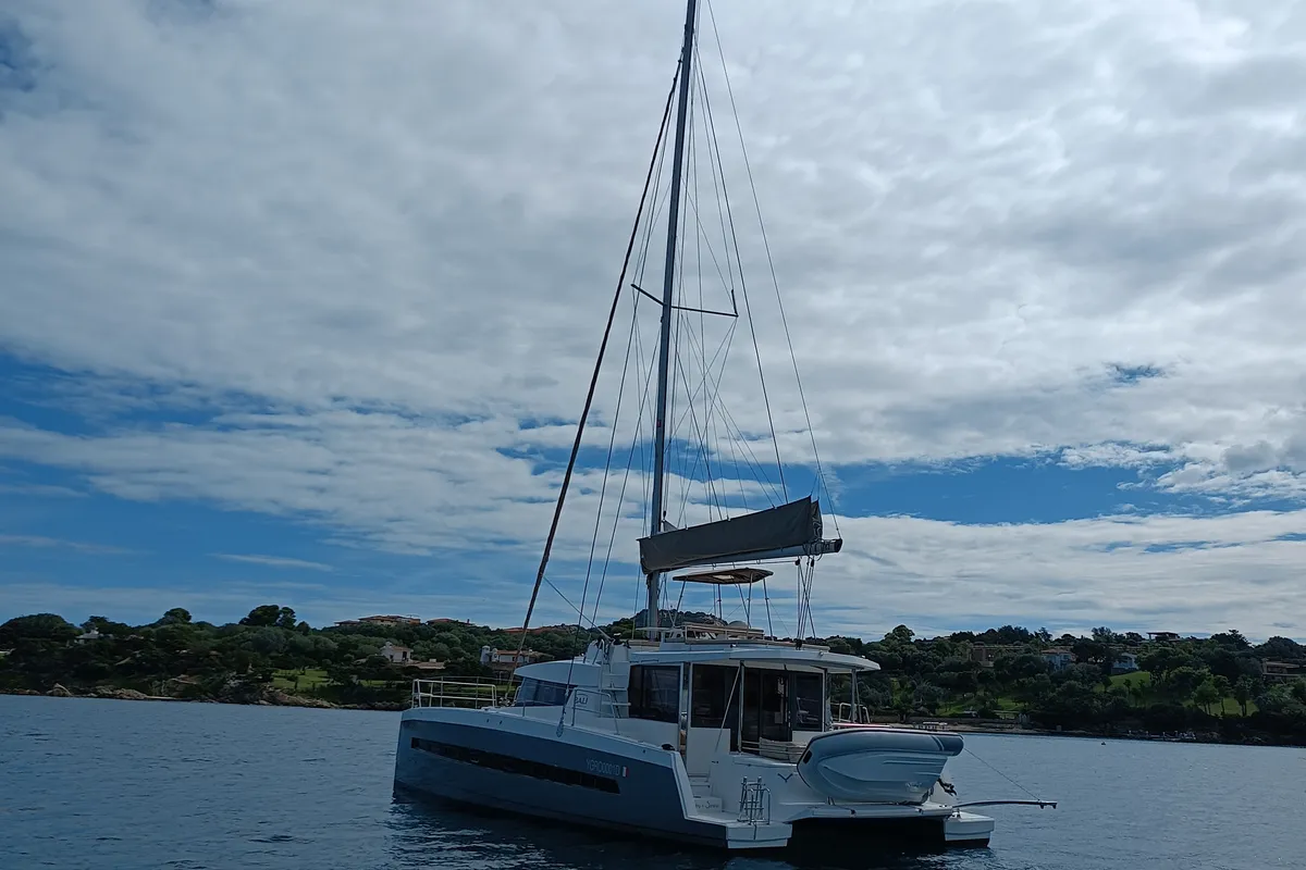 Hogwarts, a Bali 4.3 catamaran at Olbia, Italy