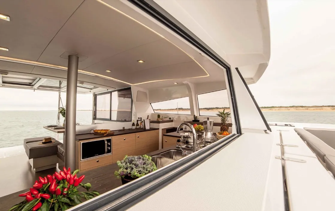 Hogwarts, a Bali 4.3 catamaran at Olbia, Italy
