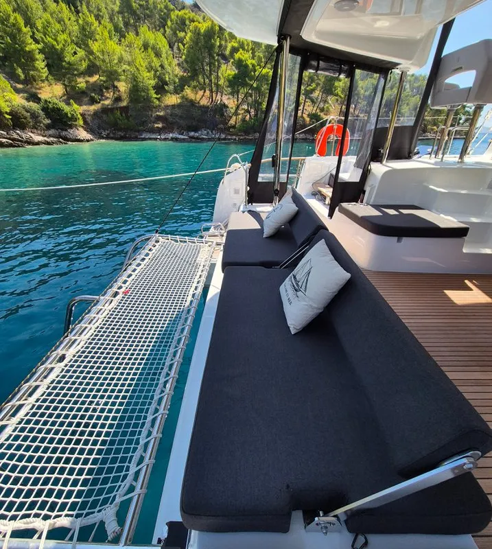 Deck of Stela, a Lagoon 43 catamaran at Seget Donji, Croatia