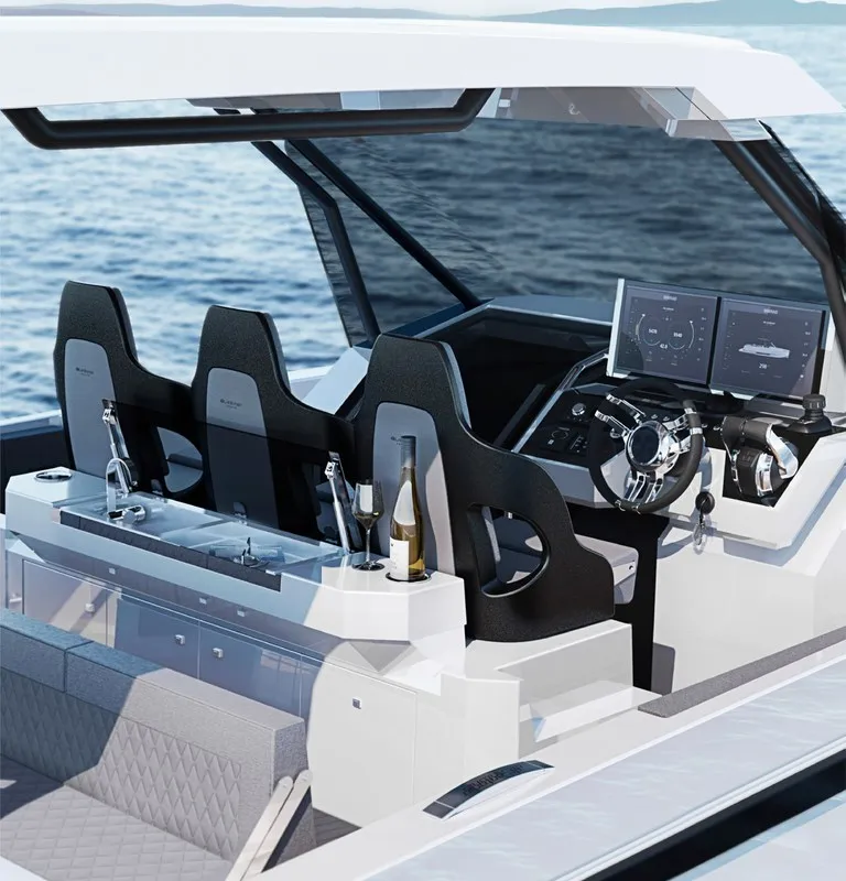 Cockpit of Katarina, a De Antonio D32 motorboat at Seget Donji, Croatia