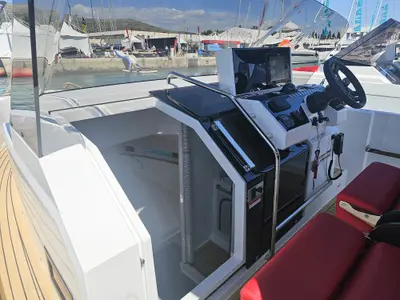 Cockpit of Katarina, a De Antonio D32 motorboat at Seget Donji, Croatia