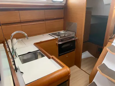 Galley of Nashira, a Jeanneau Sun Odyssey 449 sailboat at Salerno, Italy