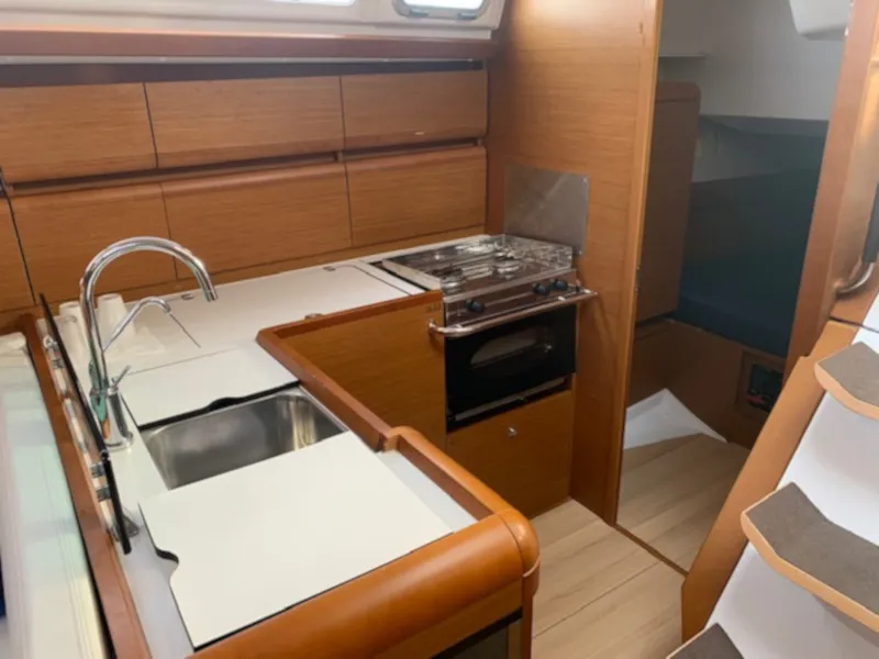 Galley of Nashira, a Jeanneau Sun Odyssey 449 sailboat at Salerno, Italy