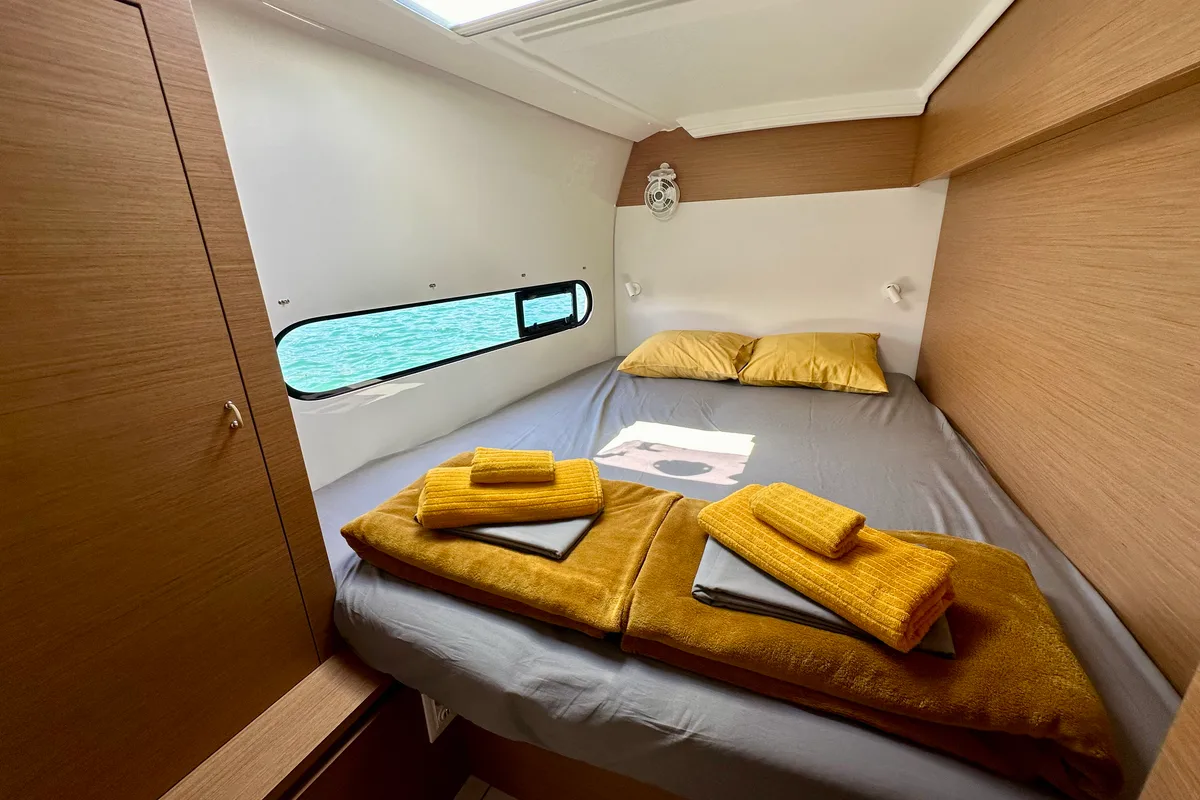 Cabin on Floki, a Excess 11 catamaran at Port de Pollença, Spain