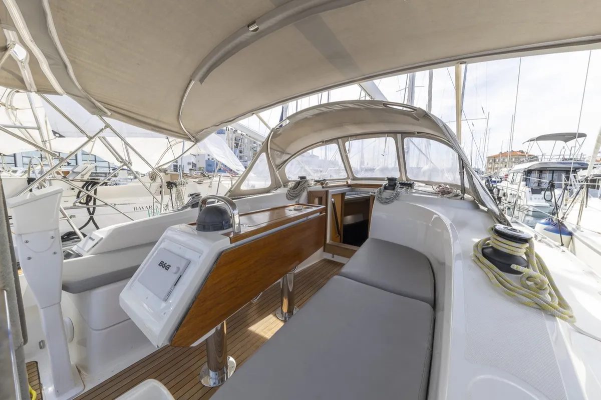 Cockpit of Lena, a Bavaria Cruiser 34 Style sailboat at Zadar, Croatia