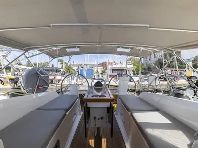 Cockpit of Lena, a Bavaria Cruiser 34 Style sailboat at Zadar, Croatia