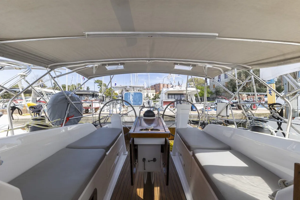 Cockpit of Lena, a Bavaria Cruiser 34 Style sailboat at Zadar, Croatia