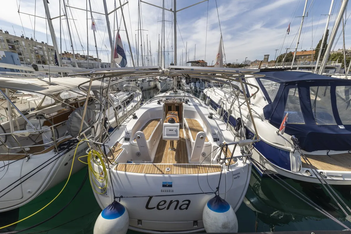 Exterior view of Lena, a Bavaria Cruiser 34 Style sailboat at Zadar, Croatia