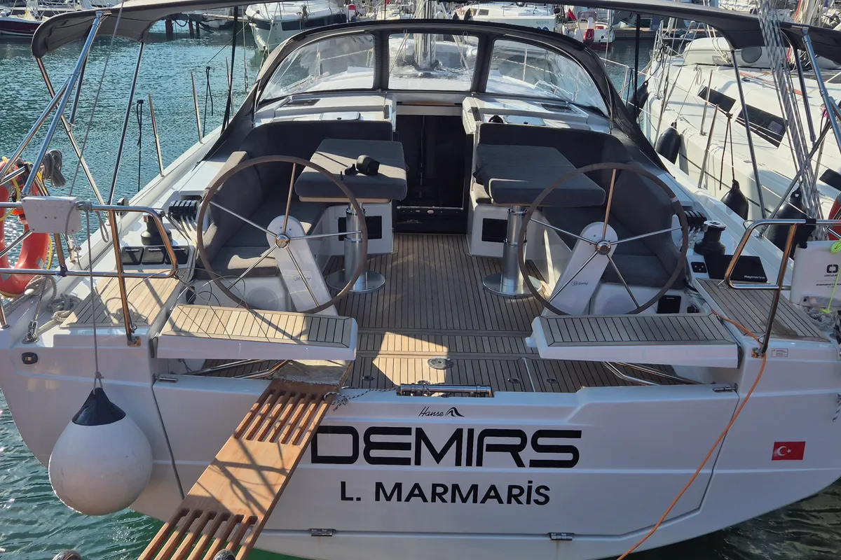 Cockpit of Demirs, a Hanse 410 sailboat at Fethiye, Turkey