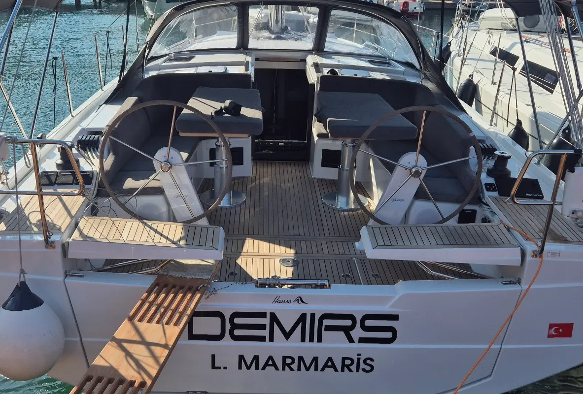 Cockpit of Demirs, a Hanse 410 sailboat at Fethiye, Turkey