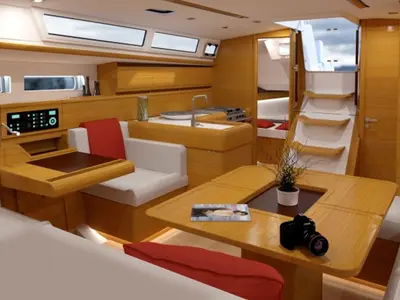 Salon of AF-OC40.1, a Jeanneau Sun Odyssey 479 sailboat at Municipal Unit of Lefkada, Greece