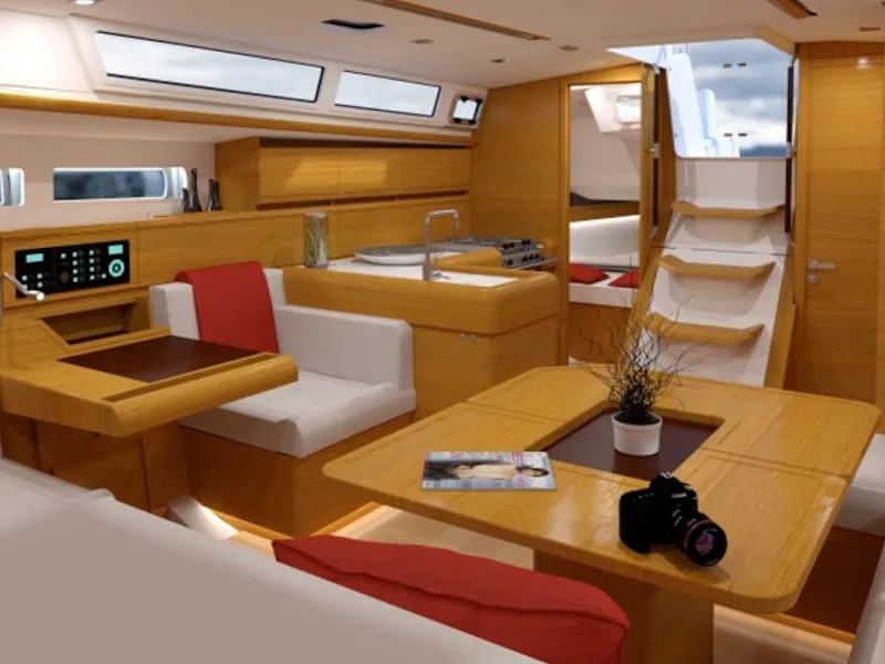 Salon of AF-OC40.1, a Jeanneau Sun Odyssey 479 sailboat at Municipal Unit of Lefkada, Greece