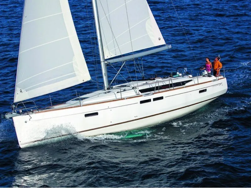 Exterior view of AF-OC40.1, a Jeanneau Sun Odyssey 479 sailboat at Municipal Unit of Lefkada, Greece