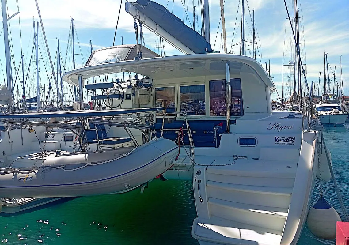 Exterior view of Shyva, a Lagoon 400 S2 catamaran at Municipal Unit of Lefkada, Greece