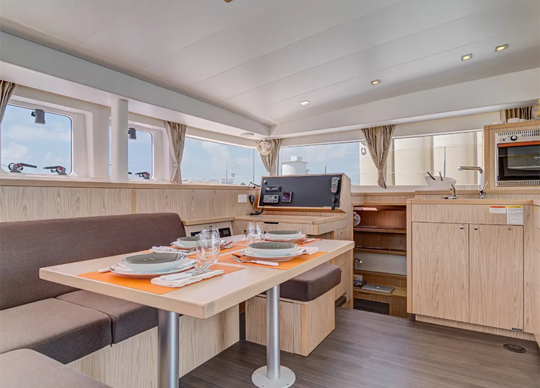 Salon of Shyva, a Lagoon 400 S2 catamaran at Municipal Unit of Lefkada, Greece