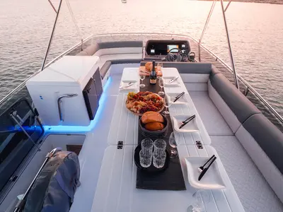 Salon of FGStar Mini, a Galeon 440 Fly (Diesel) motor yacht at Seget Donji, Croatia