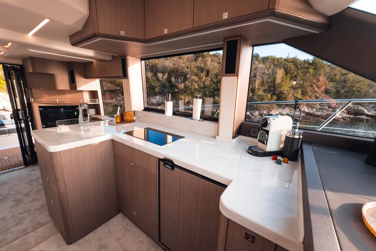 Cabin on FGStar Mini, a Galeon 440 Fly (Diesel) motor yacht at Seget Donji, Croatia