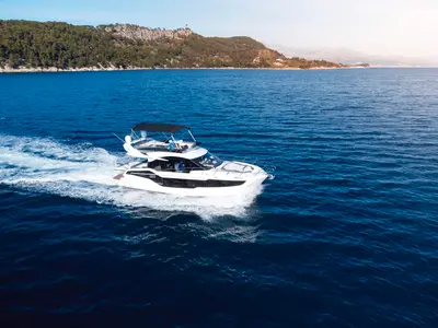 Deck of FGStar Mini, a Galeon 440 Fly (Diesel) motor yacht at Seget Donji, Croatia