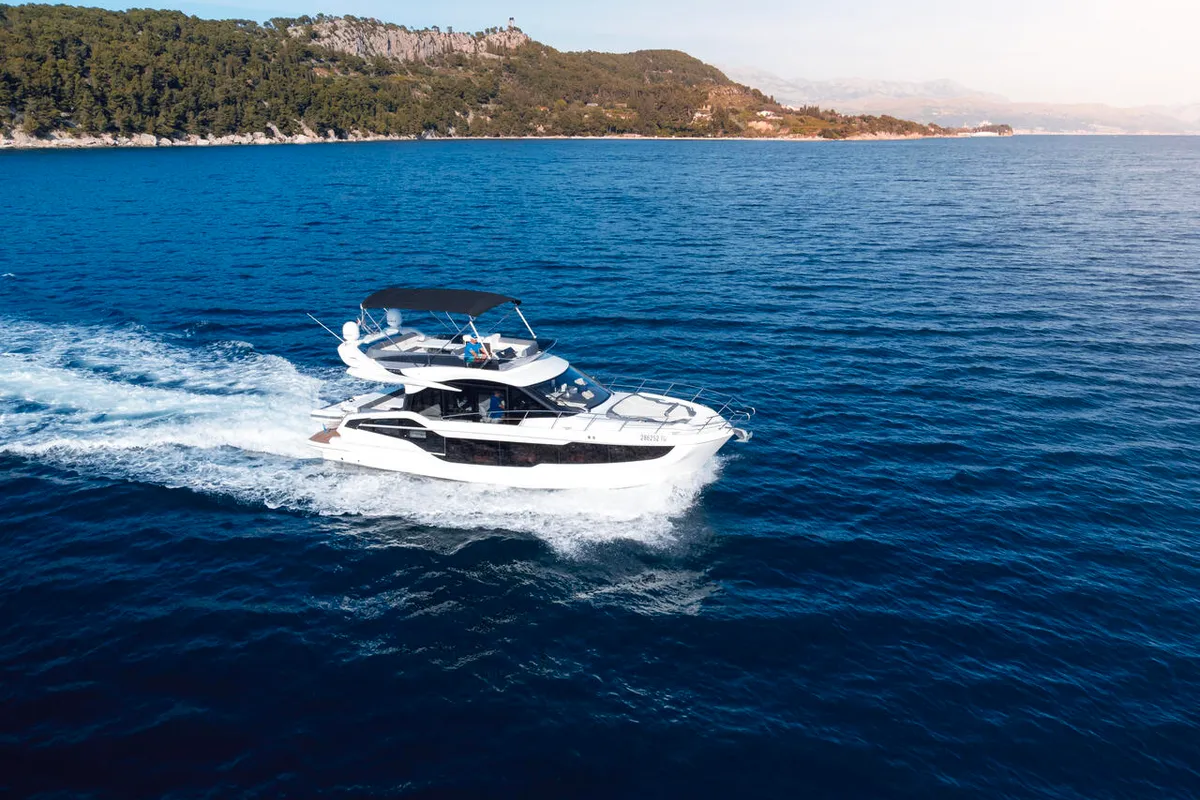 Deck of FGStar Mini, a Galeon 440 Fly (Diesel) motor yacht at Seget Donji, Croatia