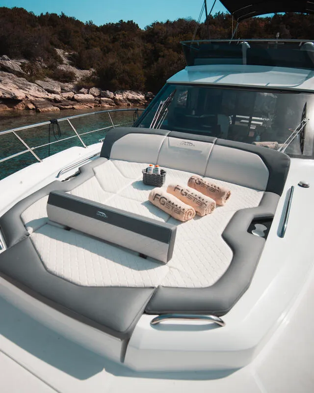 Deck of FGStar Mini, a Galeon 440 Fly (Diesel) motor yacht at Seget Donji, Croatia