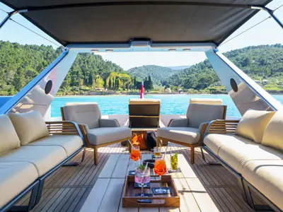 Deck of Phantom, a Gulet Motoryacht motor yacht at Split, Croatia