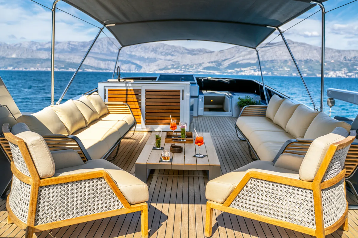 Deck of Phantom, a Gulet Motoryacht motor yacht at Split, Croatia