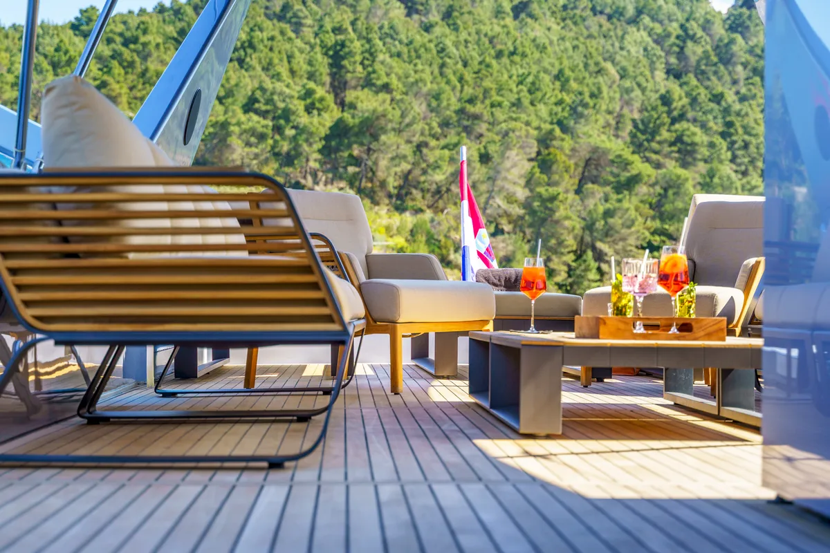Deck of Phantom, a Gulet Motoryacht motor yacht at Split, Croatia