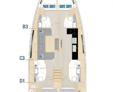 Floor plan of Nami, a Hanse 460 sailboat at Trogir, Croatia
