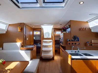 Salon of Maria, a Jeanneau Sun Odyssey 490 sailboat at Municipal Unit of Lefkada, Greece
