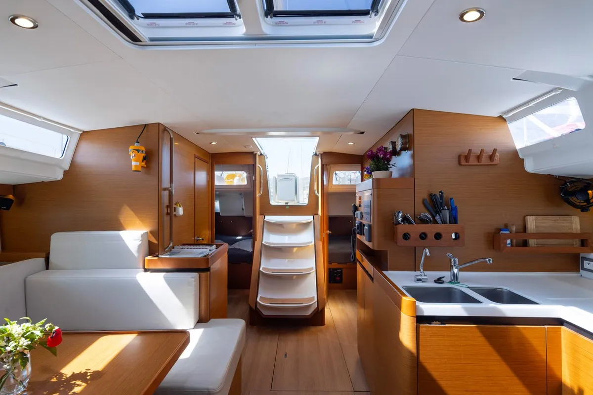 Salon of Maria, a Jeanneau Sun Odyssey 490 sailboat at Municipal Unit of Lefkada, Greece