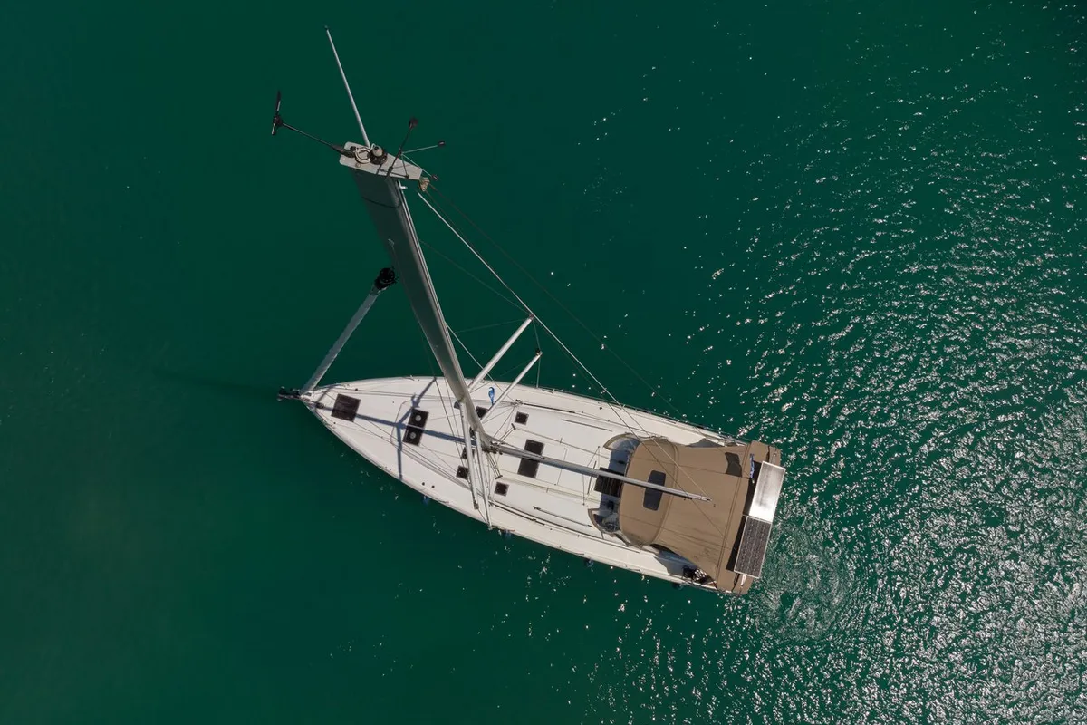 Exterior view of Maria, a Jeanneau Sun Odyssey 490 sailboat at Municipal Unit of Lefkada, Greece