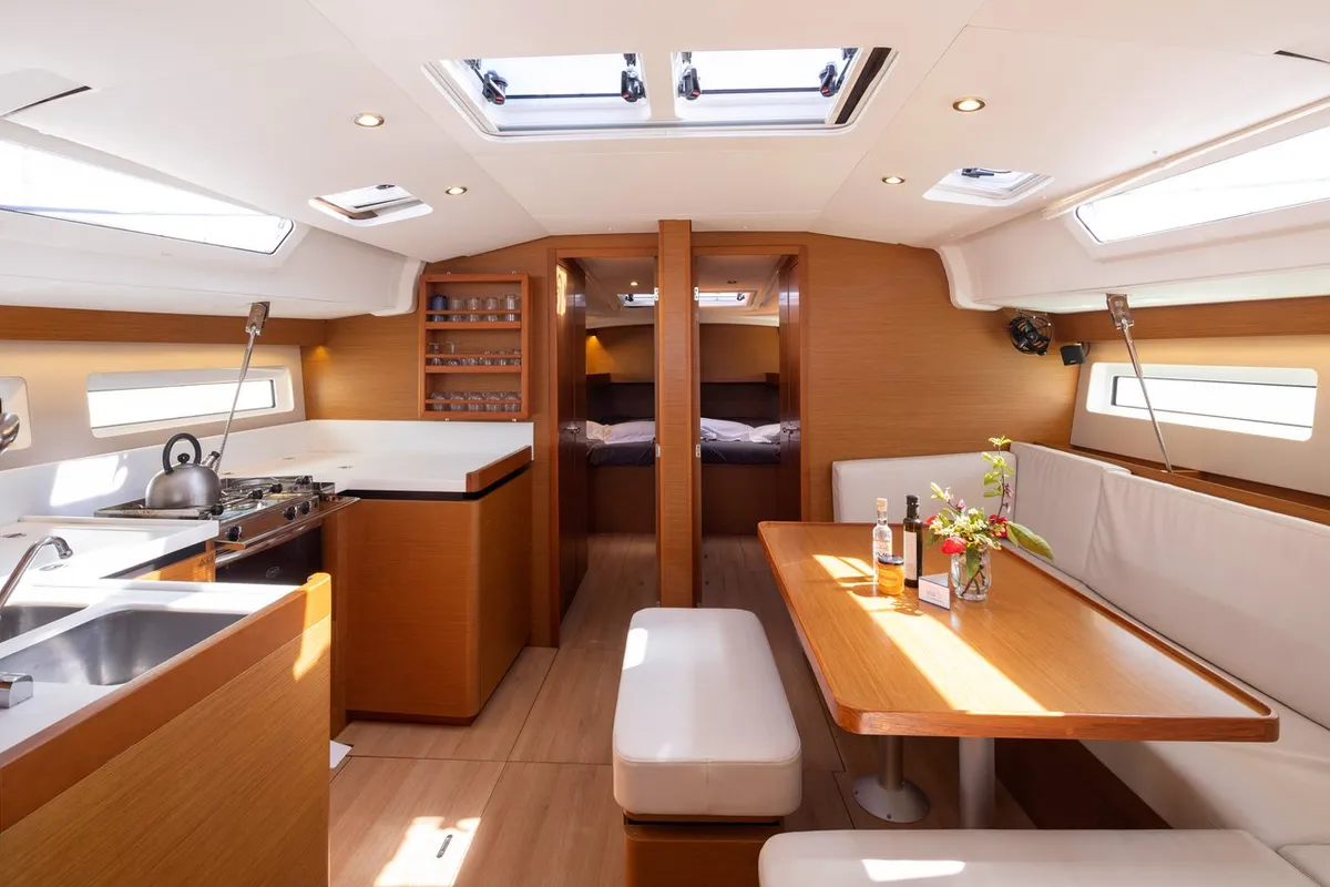 Salon of Maria, a Jeanneau Sun Odyssey 490 sailboat at Municipal Unit of Lefkada, Greece