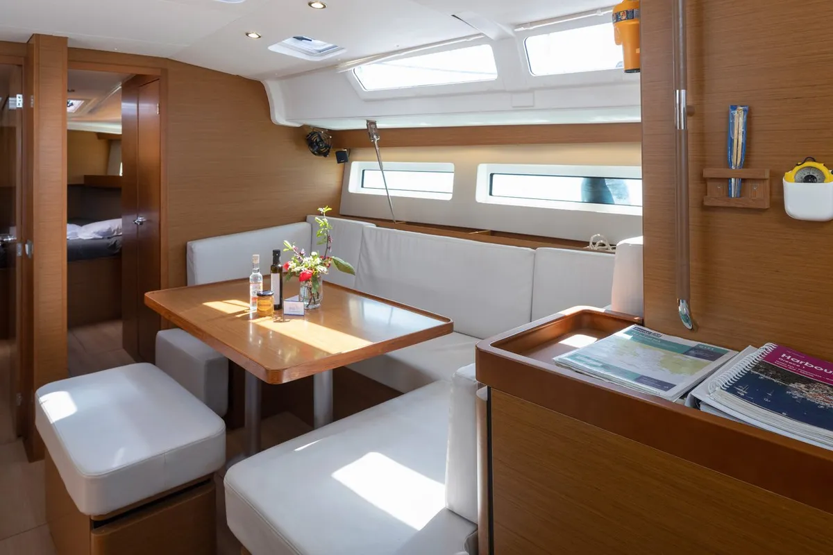 Salon of Maria, a Jeanneau Sun Odyssey 490 sailboat at Municipal Unit of Lefkada, Greece