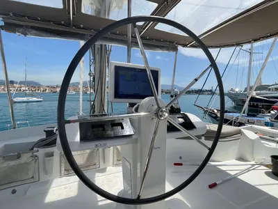 Cockpit of Adriatic Star, a Lagoon 52 catamaran at Split, Croatia