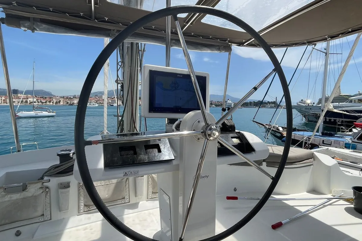 Cockpit of Adriatic Star, a Lagoon 52 catamaran at Split, Croatia