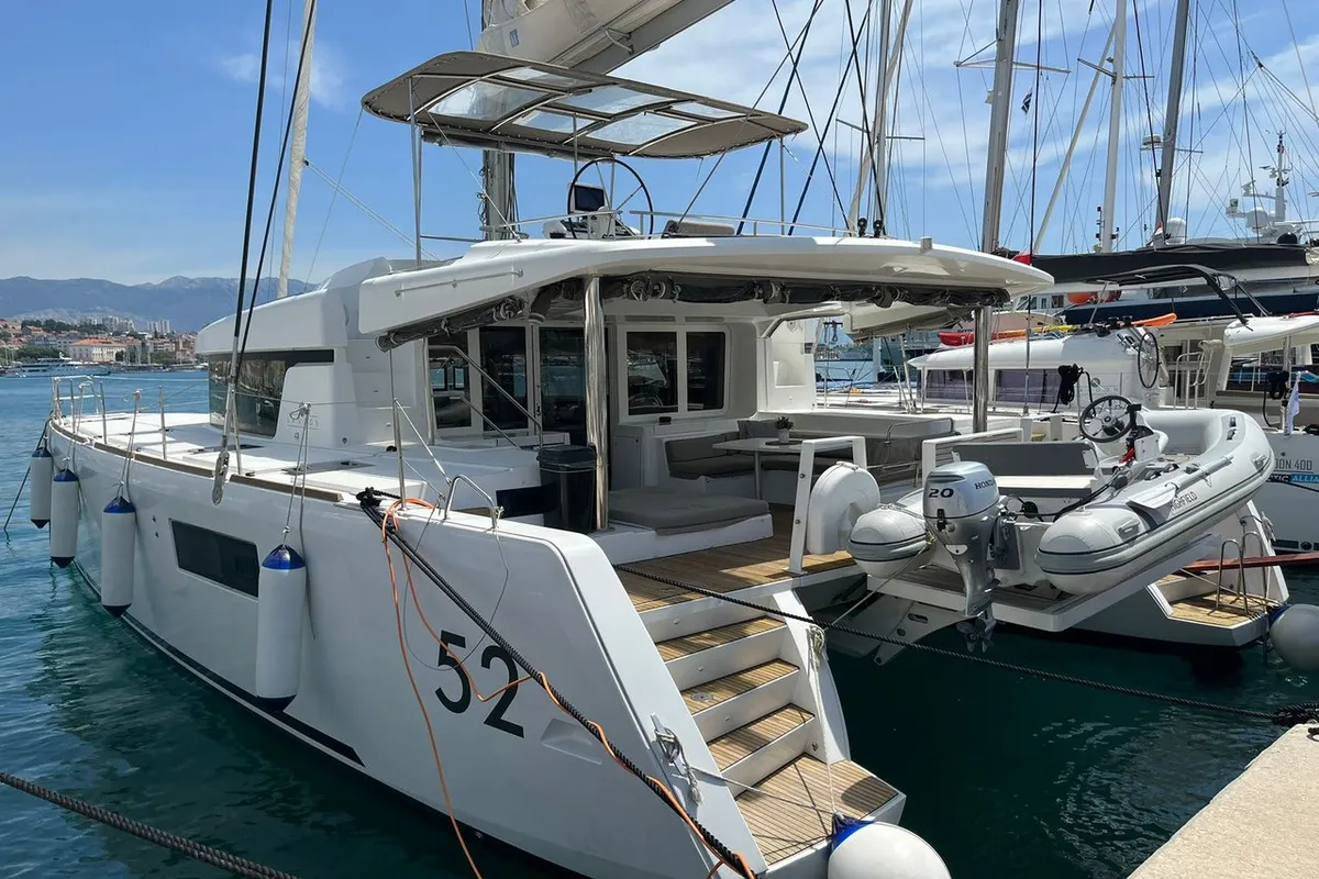 Exterior view of Adriatic Star, a Lagoon 52 catamaran at Split, Croatia